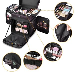 Rolling Makeup Hair Stylist Travel Case 2-Tier 15X12X24 In