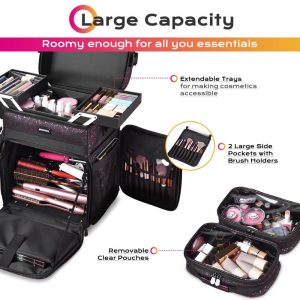 Rolling Makeup Hair Stylist Travel Case 2-Tier 15X12X24 In