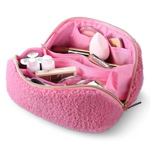 Large Cosmetic Bag Brush Holder With Compartments