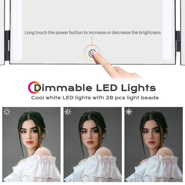 Rechargeable Over The Door Trifold Mirror With Lights