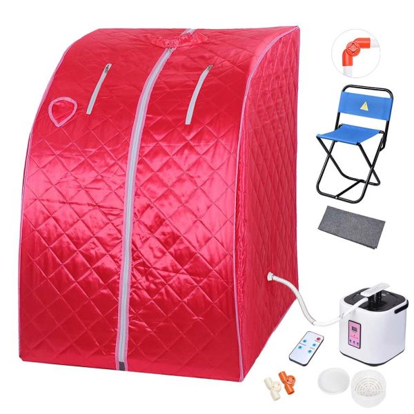 Portable Sauna Tent Steam Spa W/ Chair Remote Rose Red 2L