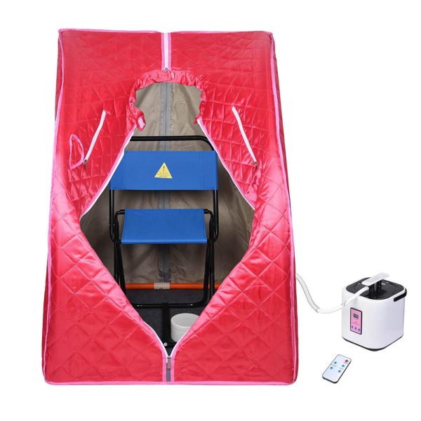 Portable Sauna Tent Steam Spa W/ Chair Remote Rose Red 2L