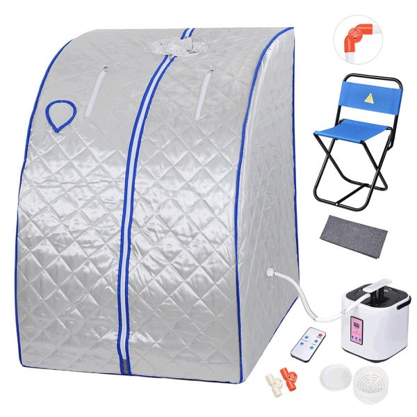 Portable Sauna Tent Steam Spa W/ Chair Remote Silver 2L