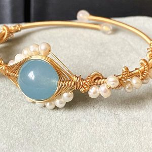 14K Gold Wrapped Hailan Baohai Sapphire Natural White Pearl Bracelet