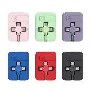 3 In 1 Retractable Usb Cable Macaron Type C Micro Cable I Phone With Phone Stand Charging Data Cable