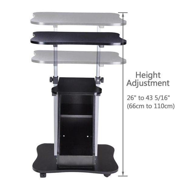 Rolling Laptop Desk With Storage Cart Adjustable Height