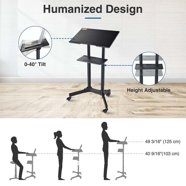 Rolling Laptop Desk Cart Adjustable Height (40 To 49)