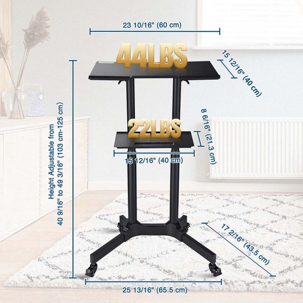 Rolling Laptop Desk Cart Adjustable Height (40 To 49)