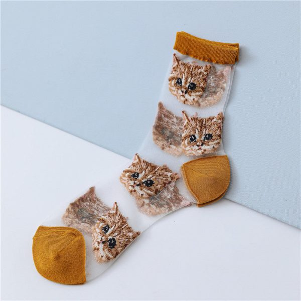 Sweet Glass Silk Cat Figure Stockings