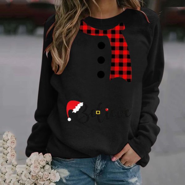 Christmas Pattern Printing Long Sleeve Crew Neck Sweater