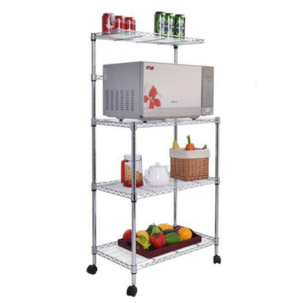 Spacious White Kitchen Bakers Shelf Rack With Storage