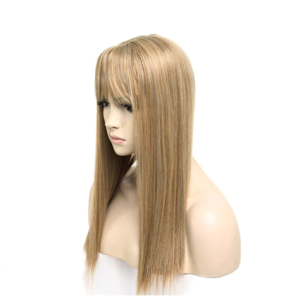 Women'S Natural Synthetic Clip On Hair Topper With Bangs