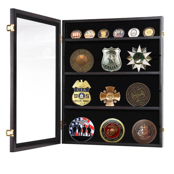 Military Shadow Box Pins Badge Coin Display Cabinet Rack Wood