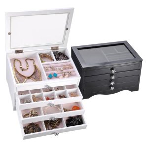 Jewelry Box Storage Ring Earring Necklace Organizer Black/ White