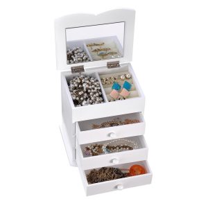 Mirrored Jewelry Box Case Ring Earring Organizer Black/ White