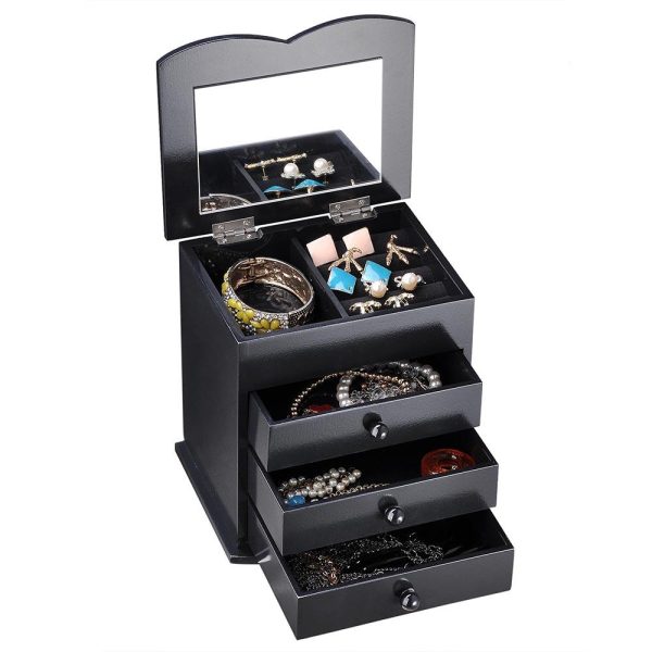 Mirrored Jewelry Box Case Ring Earring Organizer Black/ White