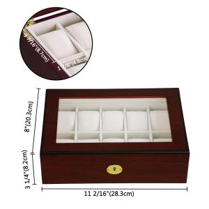 Watch Display Case 10-Slot Glass Top Wooden