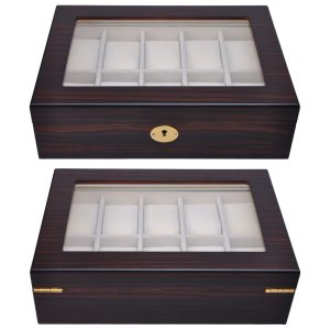 Watch Display Case 10-Slot Glass Top Wooden