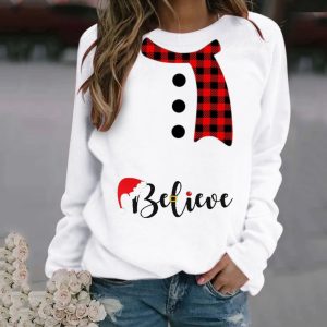 Christmas Pattern Printing Long Sleeve Crew Neck Sweater