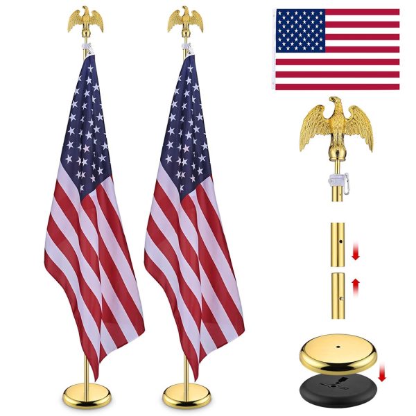 6 Ft Indoor Flag Poles With Stand Set Of 2(Ball Eagle Options)