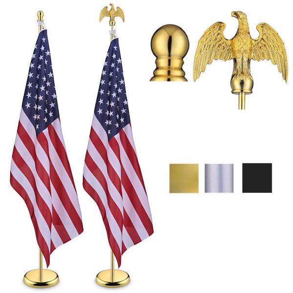 6 Ft Indoor Flag Poles With Stand Set Of 2(Ball Eagle Options)