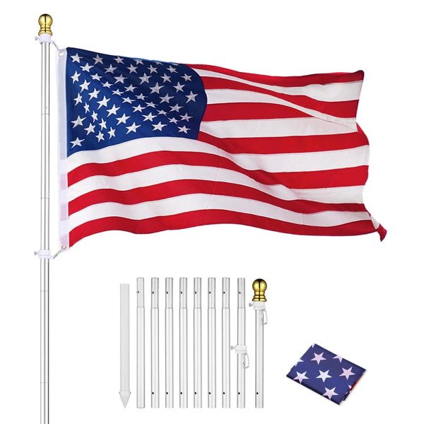 10Ft Flagpole Kit For House Yard Aluminum Sectional Poles