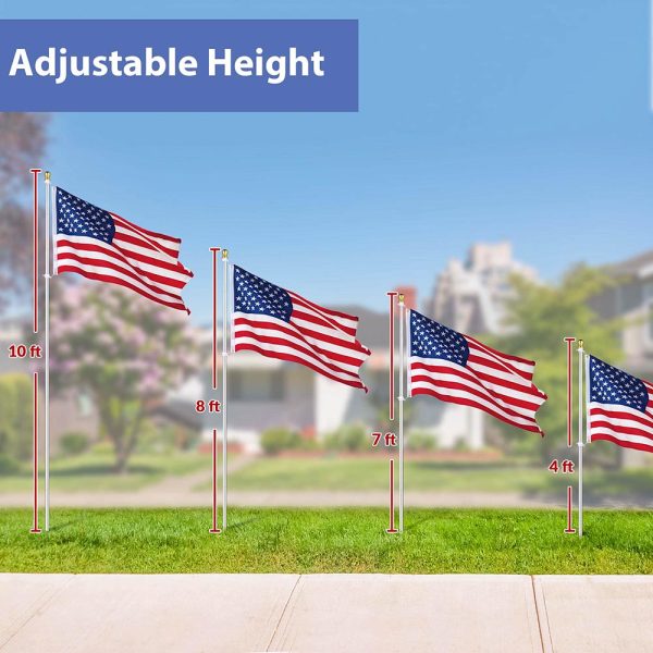 10Ft Flagpole Kit For House Yard Aluminum Sectional Poles