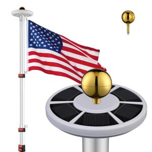 25Ft Telescoping Flagpole Kit With Light Solar Powered