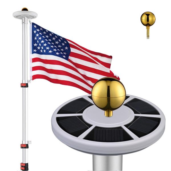 30Ft Telescoping Flagpole Kit With Light Solar Powered