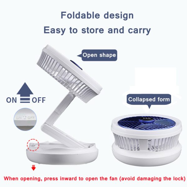 Usb Charging Foldable Table Fan Wall Mounted Hanging Ceiling Fan With Led Light 4 Speed Adjustable