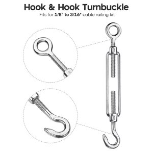 M6 Hook & Eye Turnbuckle 6Pcs Duty Wire Rope Tension