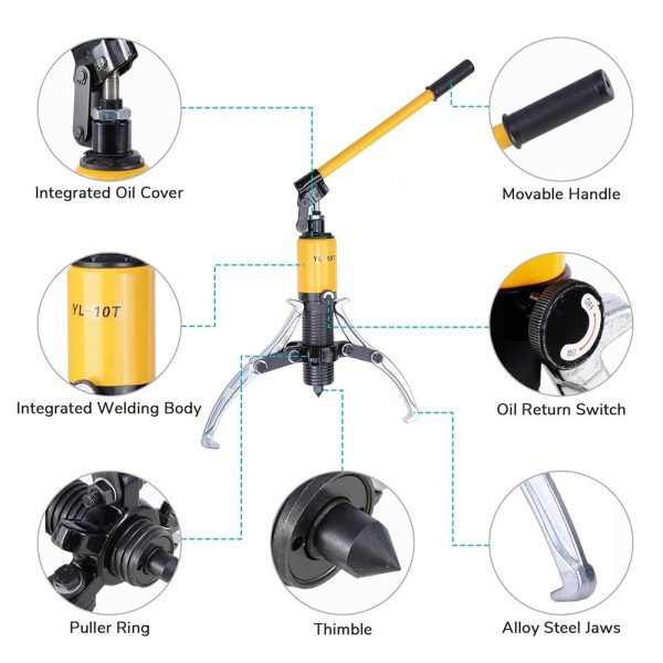 3-Jaw Hydraulic Gear Puller Changeable Kit W/ Case, 10 Ton