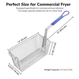 Large Commercial Deep Fryer Baskets Replacement 13X6X6 2Ct/Pack