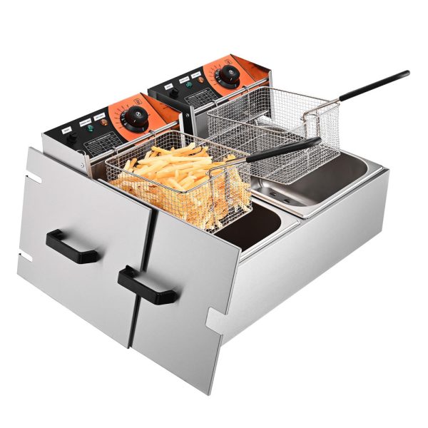 Deep Fryer Commercial Dual Basket 24L/6.4Gal Oil, 5000W