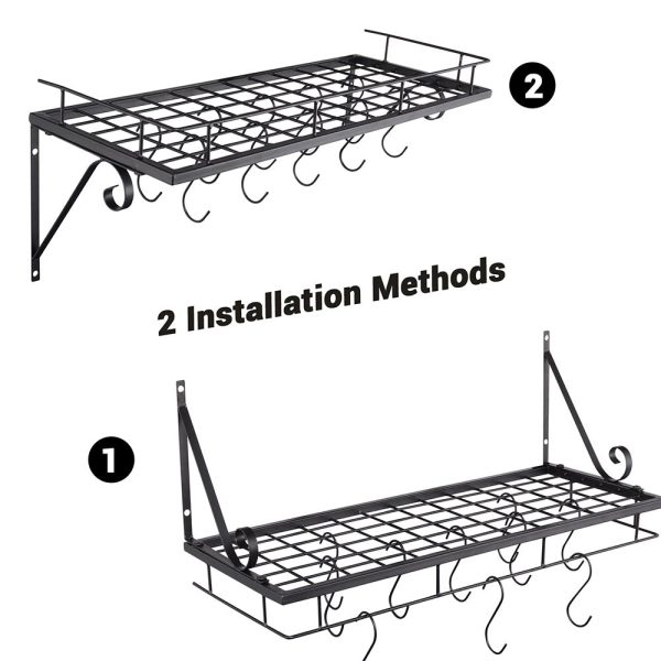 Wall Pots And Pans Rack Hanger W/ 10 Hooks