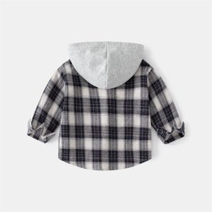 Baby Long-Sleeved Plaid Hooded Shirt