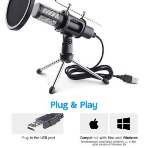 Studio Condenser Microphone Mic Usb Set W/ Tripod Stand