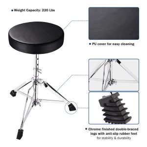 Swivel Drum Throne Adjustable Height Padded Seat Drummers Stool