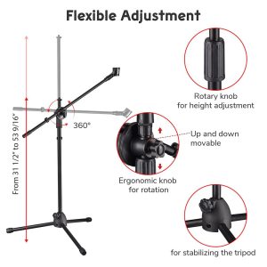 Mic Stand Boom Arm Adjustable Height 2'8 To 5'11