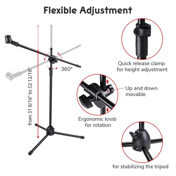 Mic Stand Boom Arm Dual Mic Mounts Height 2'8 To 5'11