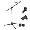 Mic Stand Boom Arm Mic Clip & Phone Holder Height 2'8 To 5'11