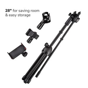 Mic Stand Boom Arm Dual Mic Mounts & Phone Holder 2'8 To 5'11H