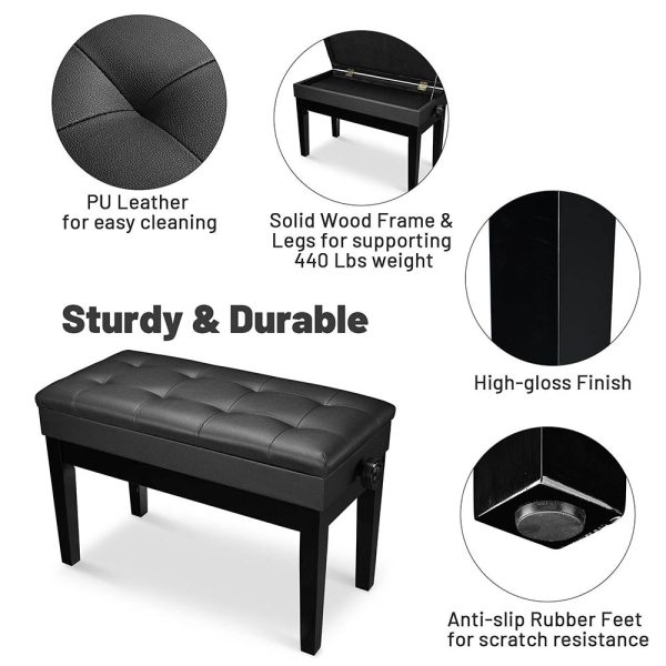 Piano Bench With Storage Adjustable Duet Seat