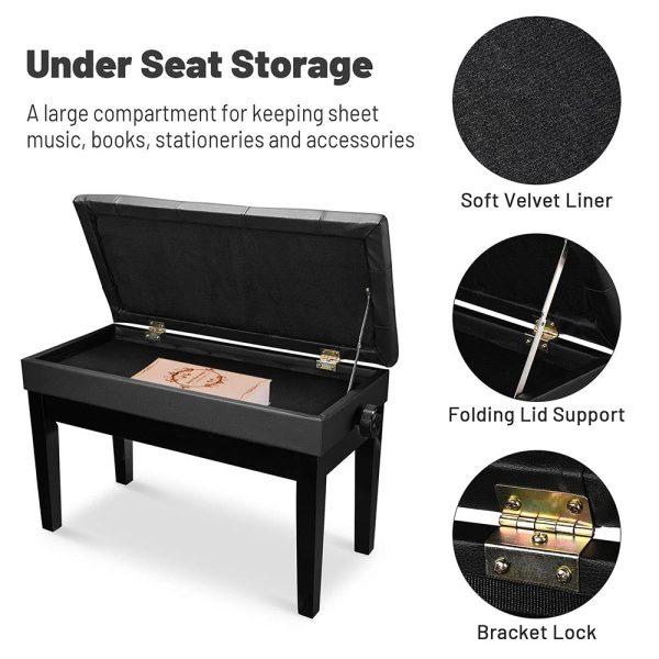 Piano Bench With Storage Adjustable Duet Seat