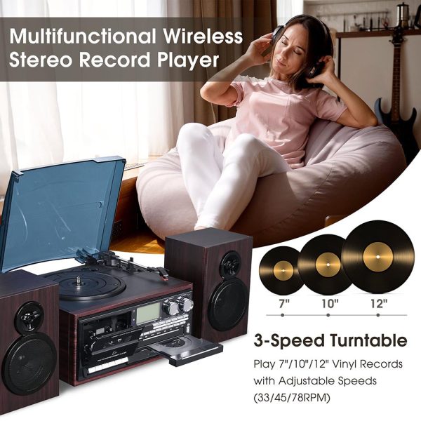 Stereo System Turntable Record Player W/ Speakers Bluetooth Cd