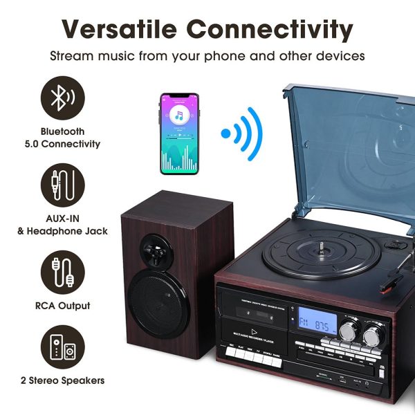 Stereo System Turntable Record Player W/ Speakers Bluetooth Cd