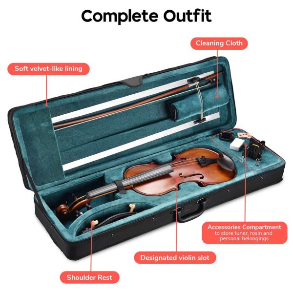 Vif Bv200A 4/4 Full Size Maple Wood Student Violin With Bow Case