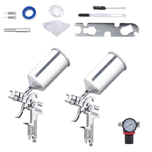 2 Sprayer Hvlp Spray Kit Auto Paint Gavity Feed Silver