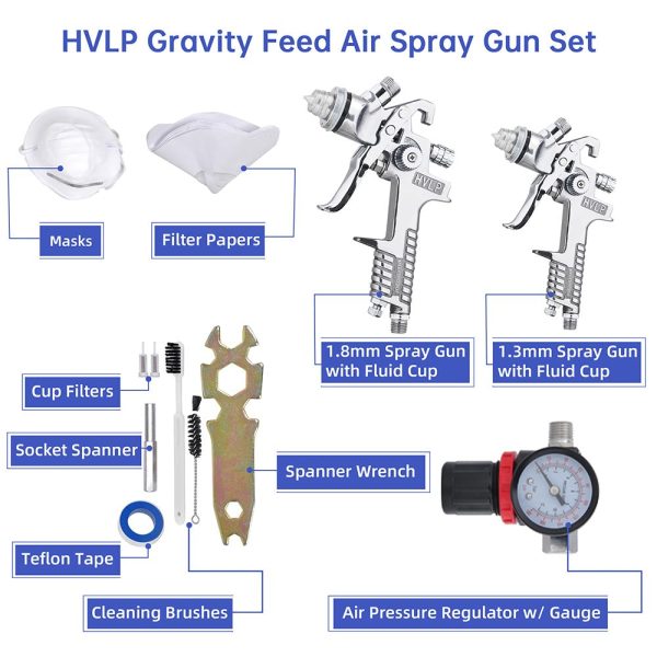 2 Sprayer Hvlp Spray Kit Auto Paint Gavity Feed Silver