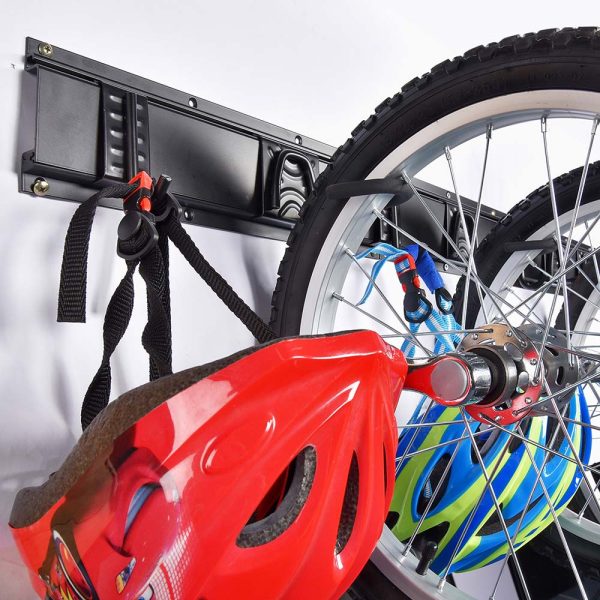 Bike Rack Garage Storage 8 Bike Hooks 3 Rails Wall Mount